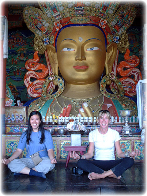 Nicola and Kim at Thikse Gompa with Buddha